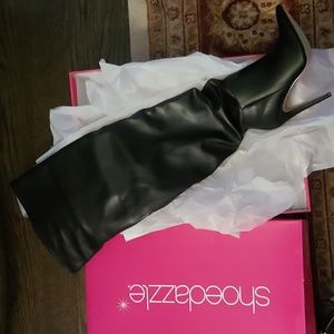 Thigh high black heel boots
